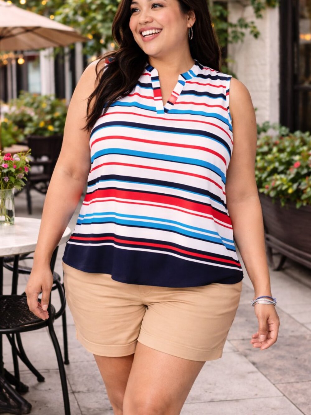 Charter Club Striped Sleeveless Top 1X NWT | Split Neck High-Low Blouse